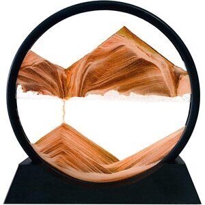 Moving Sand Art Picture Décor Round Glass Frame Display Flowing (Gold 7")